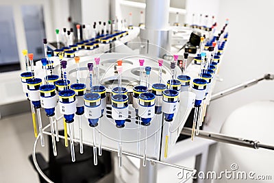 Autosampler of NMR spectrometer loaded with samples for analysis Stock Photo