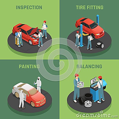 Autoservice 4 Isometric Concept Icons Vector Illustration