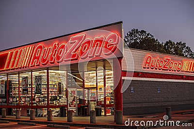 Autozone auto parts store at night corner view Editorial Stock Photo