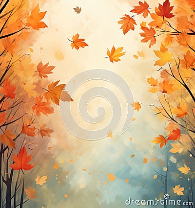 Autum Falling Painting Background. Illustration AI Generative Stock Photo