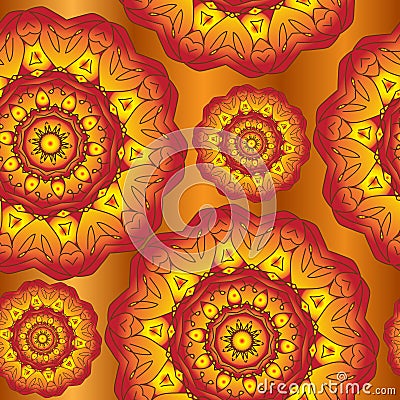 Autumn abstract mandala pattern. Autumn background, retro wallpaper with ornaments. Brown background. Vector illustration Vector Illustration