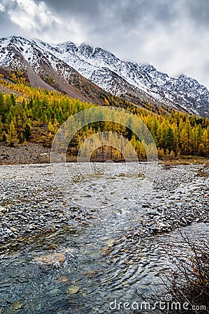 Autumn in the Aktru River Valley Stock Photo