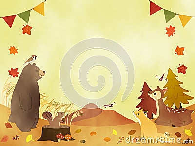 Autumn animals message card Vector Illustration