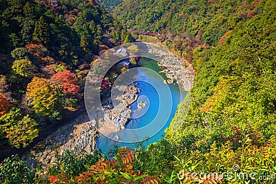 Autumn at Arashiyama view point and Hozu river, Japan Stock Photo