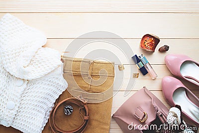 Autumn arrives, Trendy Fashion Woman`s accessories and clothing, Stock Photo