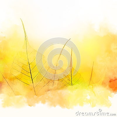 Autumn artistic Border - Autumn leaves and watercolor white background Stock Photo