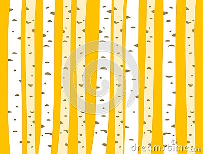 Autumn aspen grove, seamless tileable background pattern. Birch or aspen trees with yellow leaves. Vector illustration Cartoon Illustration
