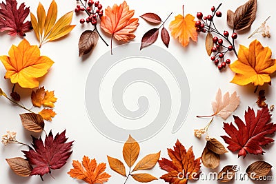 Autumn background of a frame of fallen leaves with copy space Stock Photo