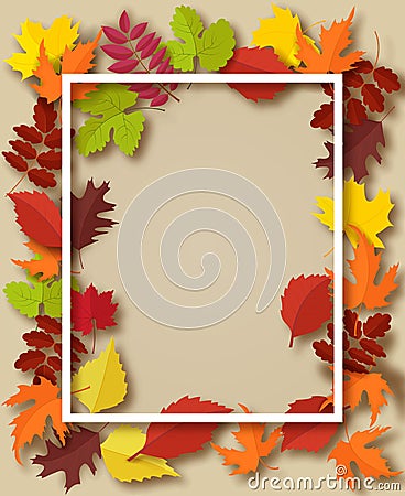 Autumn background. Frame for text decorated with autumn leaves. Vector Illustration