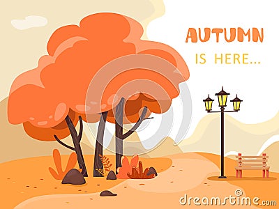 Autumn background Autumn is here ... Vector illustration. Handwriting text, lettering. Vector Illustration