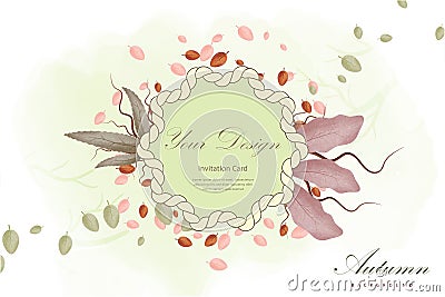 Autumn background with dry leaf and rope decoration. Vector Illustration