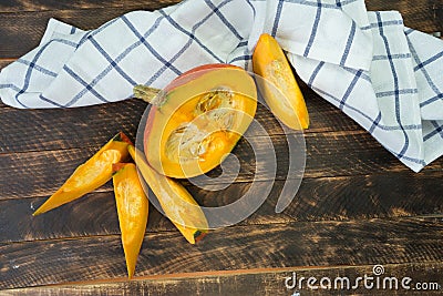 Autumn background with pumpkin on wooden board Editorial Stock Photo