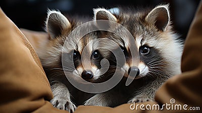 Autumn background with a raccoon, the concept of melancholy and home comfort Stock Photo