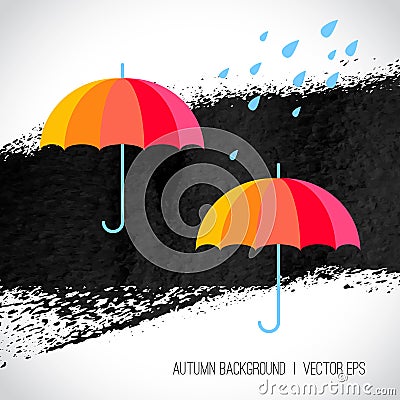 Autumn background. Rainbow color umbrellas and Vector Illustration