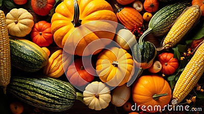 Autumn background with seasonal fruits and vegetables, top view, flat lay Stock Photo