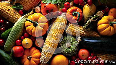 Autumn background with seasonal fruits and vegetables, top view, flat lay Stock Photo