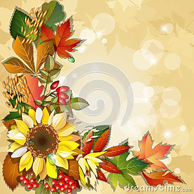 Autumn background with sunflower Vector Illustration