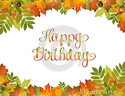 Autumn background vector with Happy Birthday text. style of foliage. Stock Photo