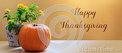 Autumn banner for Thanksgiving with pumpkin Stock Photo