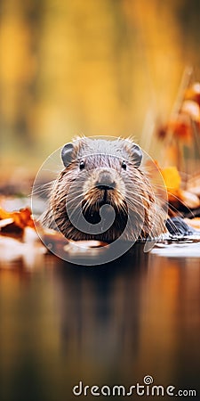 Autumn Beaver: A Strong And Naturalist Aesthetic For Your Lock Screen Stock Photo