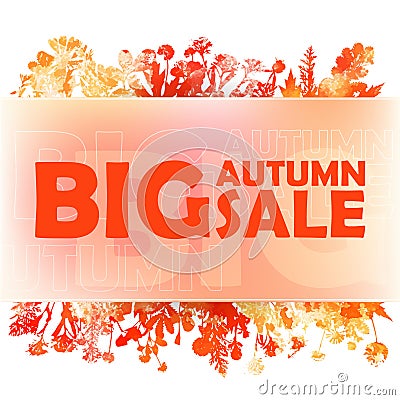 Autumn big sale - watercolor banner with orange folliage Vector Illustration