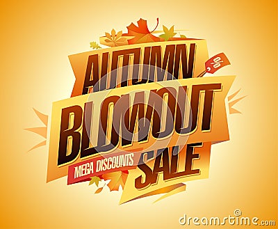 Autumn blowout sale, mega discounts, banner design Vector Illustration