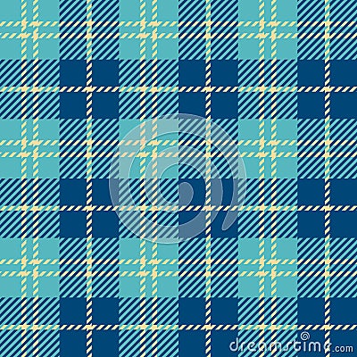 Autumn Blue Checkered Plaid seamless patten. Vector Tartan blue and yellow plaid textured background. Traditional fabric Vector Illustration