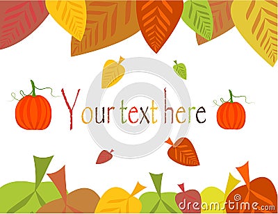 Autumn border with leaves and pumpkin Vector Illustration