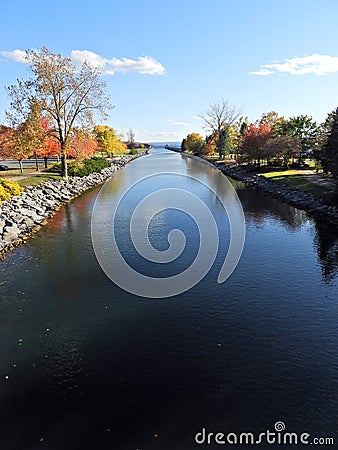 Autumn Bridge view at Emerson Park Auburn NYS Stock Photo