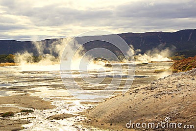 Autumn caldera of Uzon volcano. Kamchatka, Russia Stock Photo