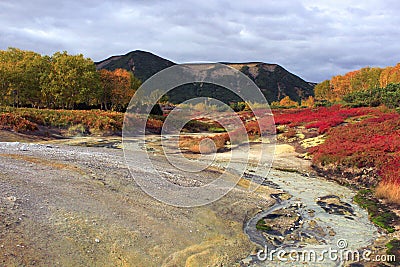 Autumn caldera of Uzon volcano. Kamchatka, Russia Stock Photo