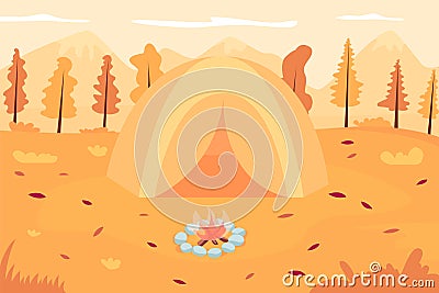 Autumn camping flat color vector illustration Vector Illustration