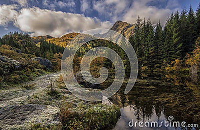 A moonlight scene from Lille Sandnes in Flakstad island, Lofoten archipelago Stock Photo