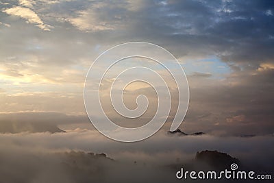 Autumn Carpathian fog Stock Photo