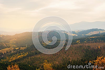 Autumn in the carpathian mountains. Bukovel. Beautiful nature landscape view. Tourism. Travel fall. Selective soft focus Stock Photo