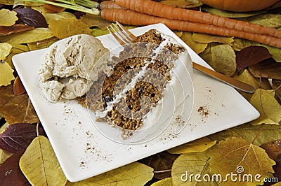 Autumn Carrot Cake and Ice Cream Stock Photo