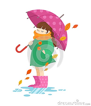 Autumn cartoon girl holding an umbrella Stock Photo