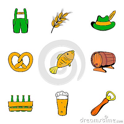 Autumn celebration icons set, cartoon style Vector Illustration