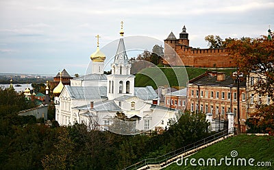 Autumn Church Elijah the Prophet and Kremlin Nizhny Novgorod Stock Photo