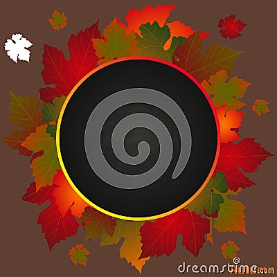 Autumn circular border with blackboard and leafs Vector Illustration