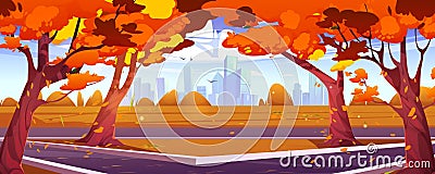 Autumn city landscape, Nobody in town park scene Cartoon Illustration