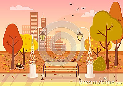 Autumn City Park Vector Illustration Vector Illustration