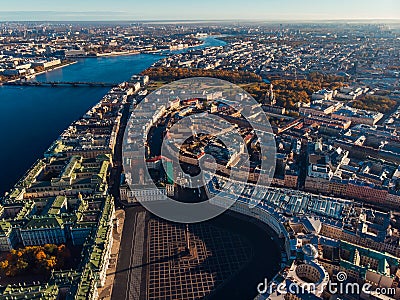 Autumn city St. Petersburg from bird-eye view, Palace square Stock Photo