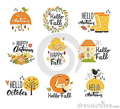 Autumn collection with typographic design elements Vector Illustration