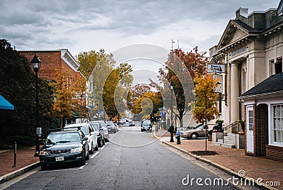 Autumn color along Dover Street, in Easton, Maryland. Editorial Stock Photo