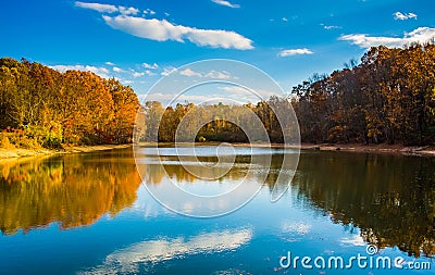 Autumn color at Lake Marburg, Codorus State Park, Pennsylvania. Stock Photo