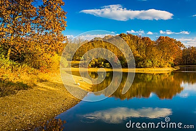 Autumn color at Lake Marburg, Codorus State Park, Pennsylvania. Stock Photo