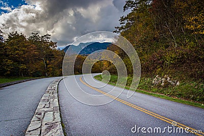 Autumn color and view of Grandfather Mountain along the Blue Rid Stock Photo