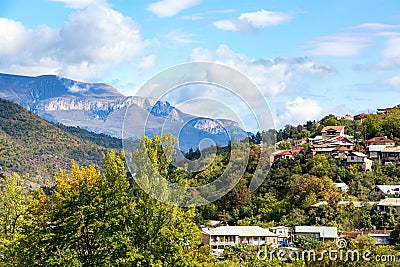 Autumn colorful mountain landscape of South Caucasus mountains with Dilijan town, Armenia Editorial Stock Photo