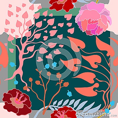 Autumn colors. Silk scarf with blooming flowers. Vector Illustration